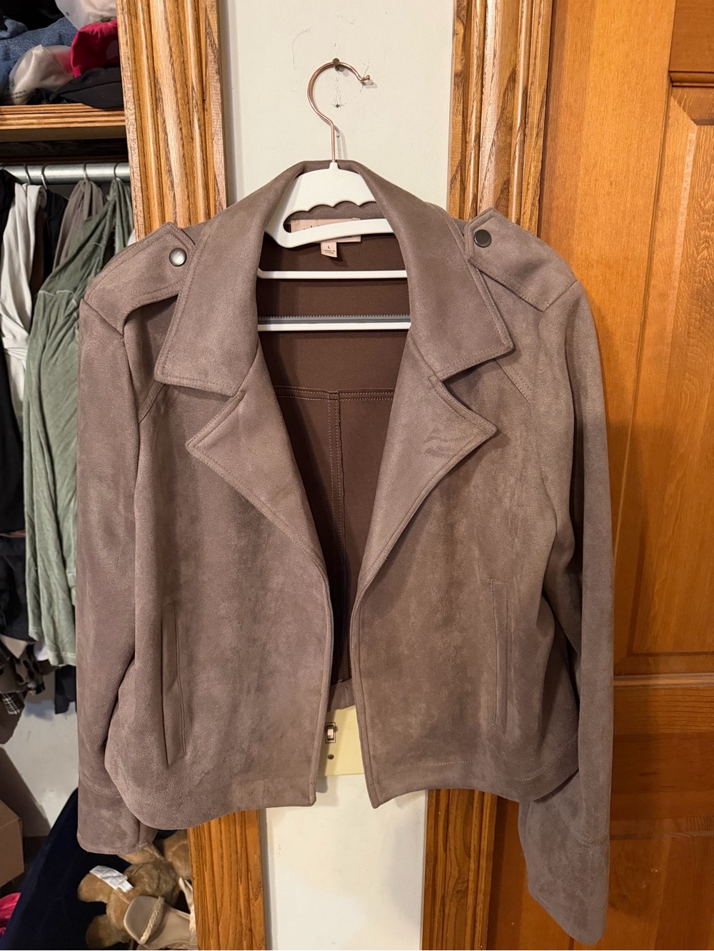Philosophy Taupe Suede-Style Moto Blazer